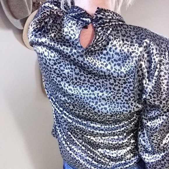 Vintage Blouse Black silver Metallic High Neck - Picture 8 of 8